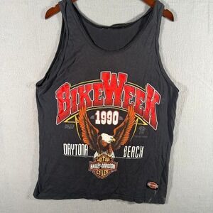 Vintage 1990 Black Harley Davidson Daytona Beach Bike Week Tank Top Biker Large